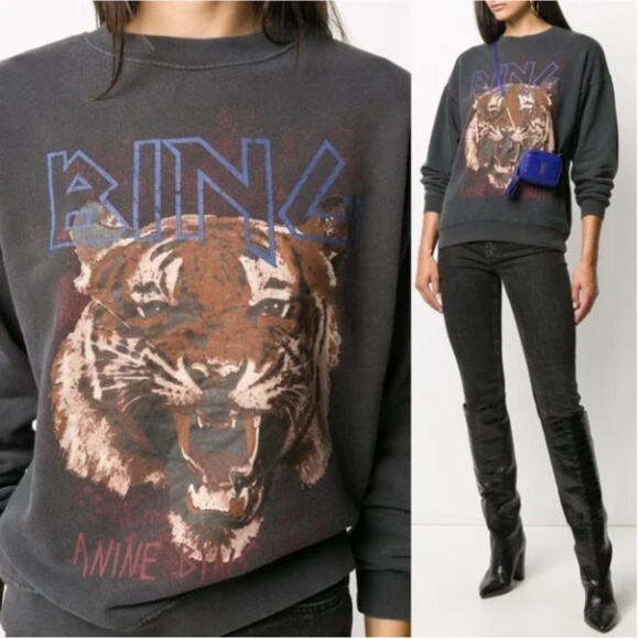 Anine Bing Tiger Sweatshirt Washed Black M - Picture 4 of 10